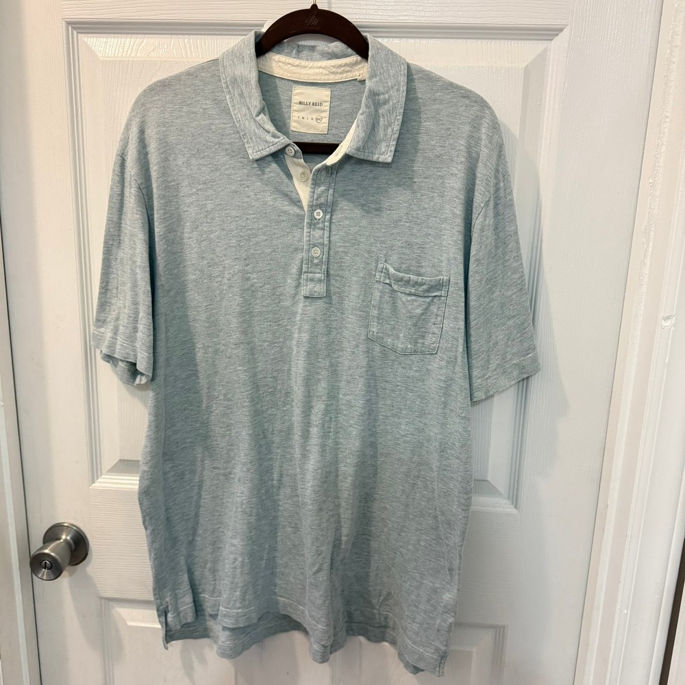 Billy Reid Mens XXL Pensacola Heather Blue-Gray Short Sleeve Cotton‎ Polo Shirt